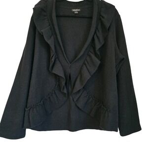 Chic Black Wool‎ Ruffle Open Front Cardigan Sweater Jacket Elegant Women's Top
